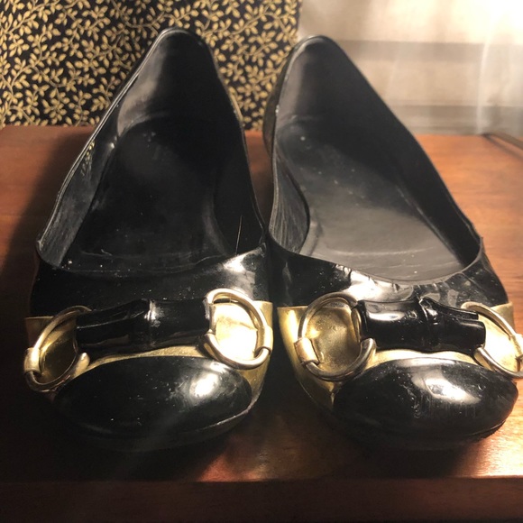 Gucci Flats - Bamboo Horse-bit Black/Gold - sz 9 - Picture 1 of 8
